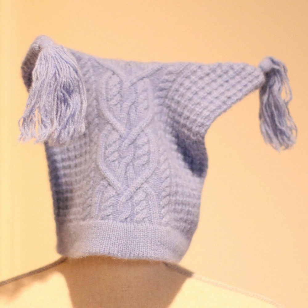 Blue or Black Rabbit fur Crochet Knit Hat tassled